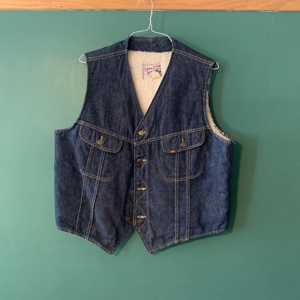 Lee Storm Rider Vintage 70s Sherpa Lined Denim Western Vest Blue XL
